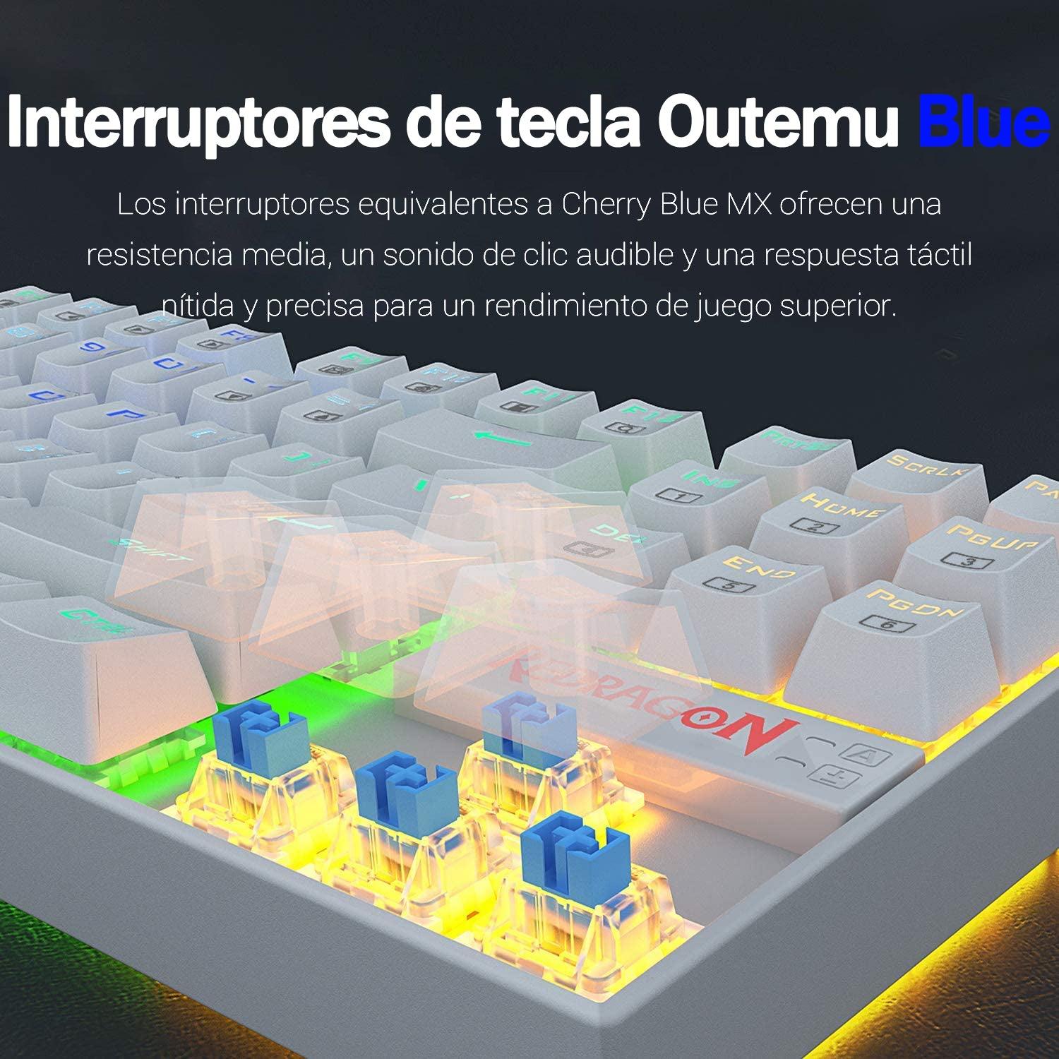 Teclado Mecánico Redragon Kumara K552 Blanco RGB SW Outemu Blue (Español) - Todo Geek