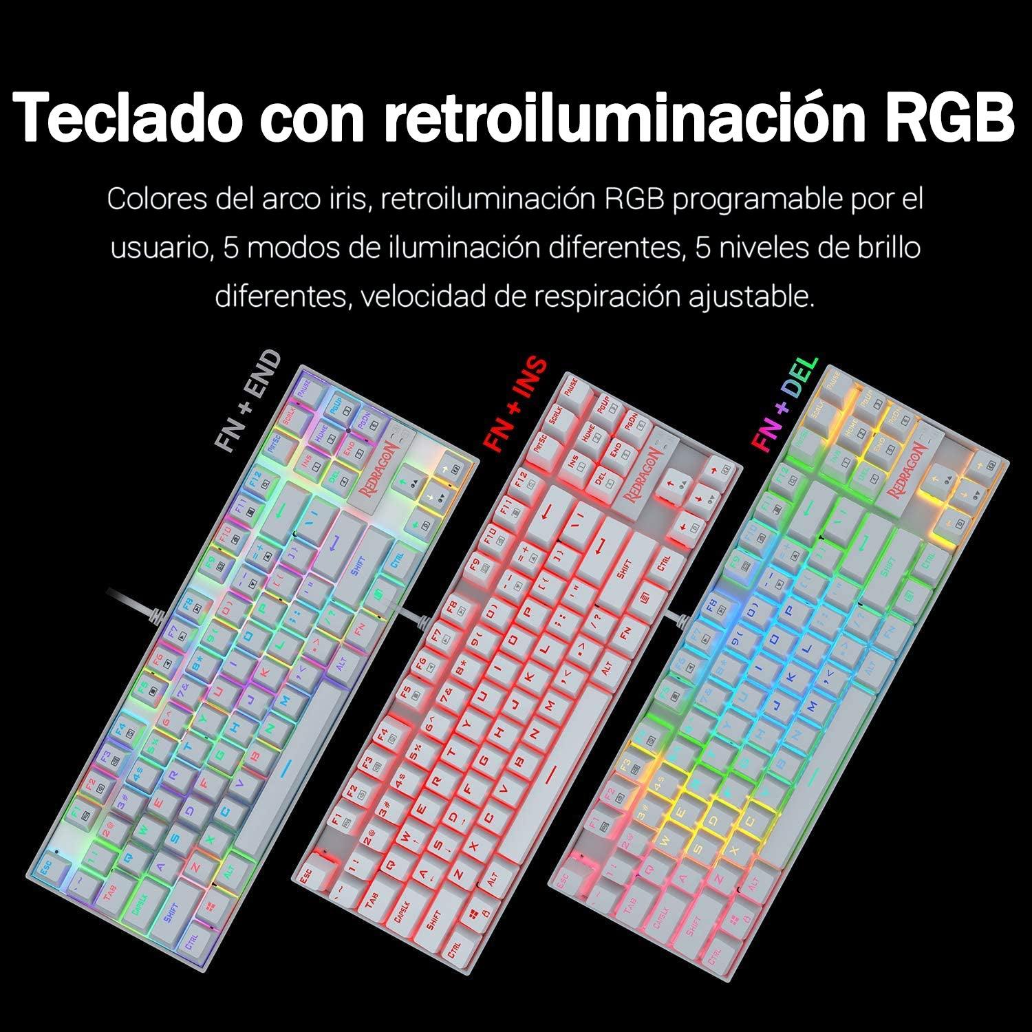 Teclado Mecánico Redragon Kumara K552 Blanco RGB SW Outemu Blue (Español) - Todo Geek