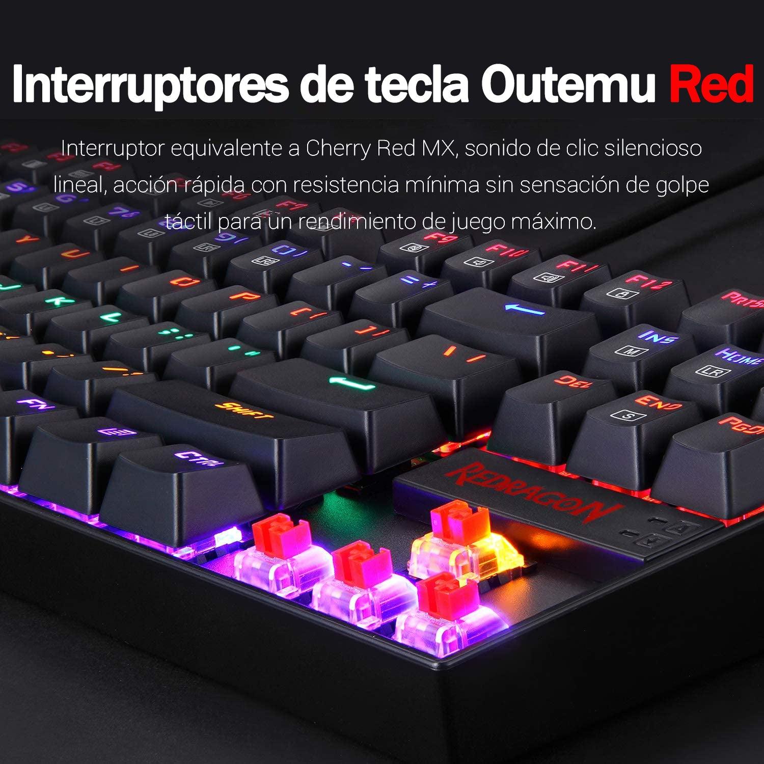 Teclado Mecánico Redragon Kumara K552 Negro Rainbow SW Outemu Red (Español) - Todo Geek