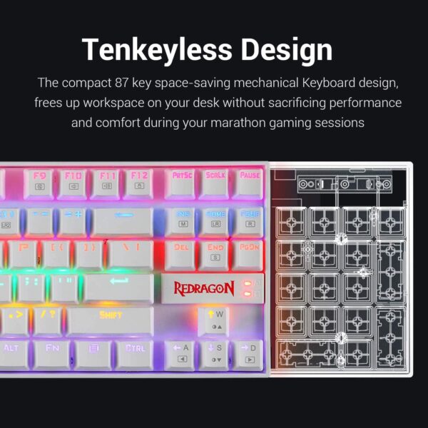 Teclado Mecánico Redragon Kumara K552 Blanco Rainbow SW Outemu Red (Español) - Todo Geek